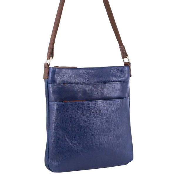 Milleni Womens Italian Nappa Leather Crossbody Travel Bag Indigo Chestnut