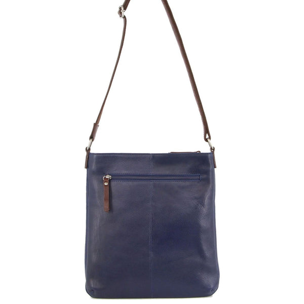 Milleni Womens Italian Nappa Leather Crossbody Travel Bag Indigo Chestnut