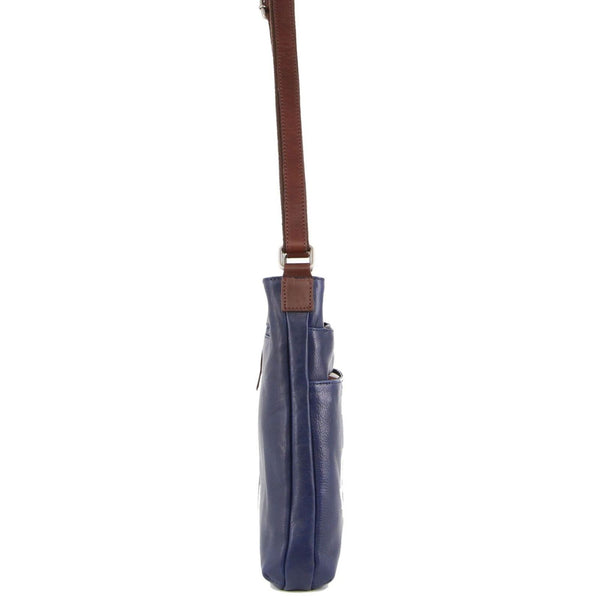 Milleni Womens Italian Nappa Leather Crossbody Travel Bag Indigo Chestnut