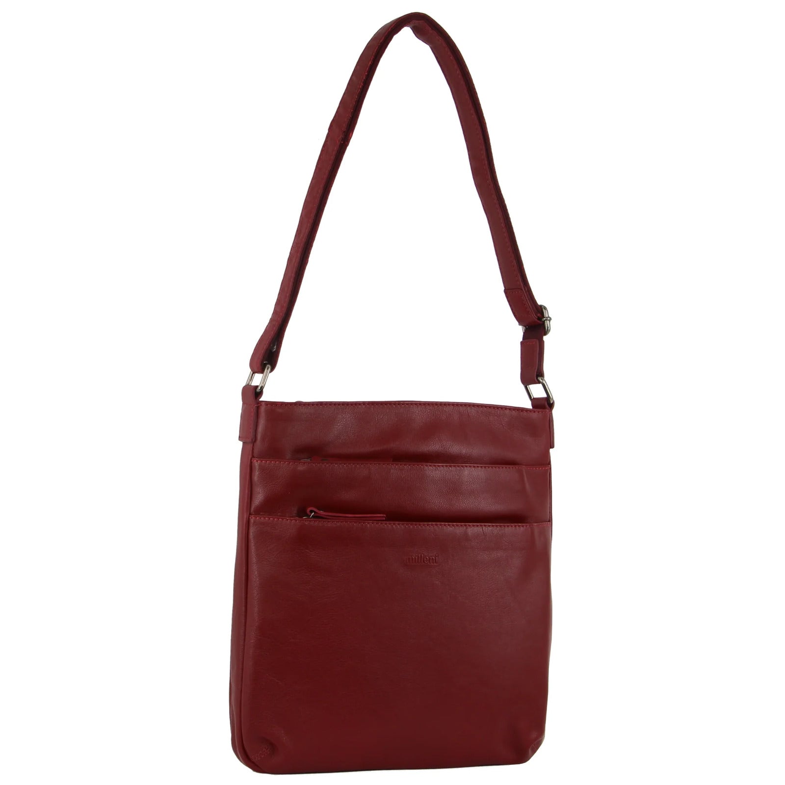 Milleni Womens Italian Nappa Leather Crossbody Travel Bag Red
