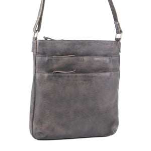 Milleni Womens Italian Nappa Leather Crossbody Travel Bag Slate Grey