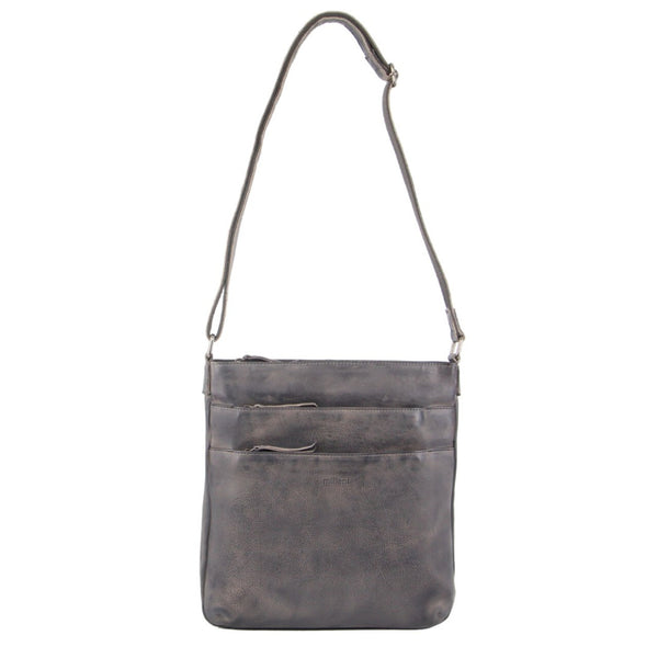 Milleni Womens Italian Nappa Leather Crossbody Travel Bag Slate Grey