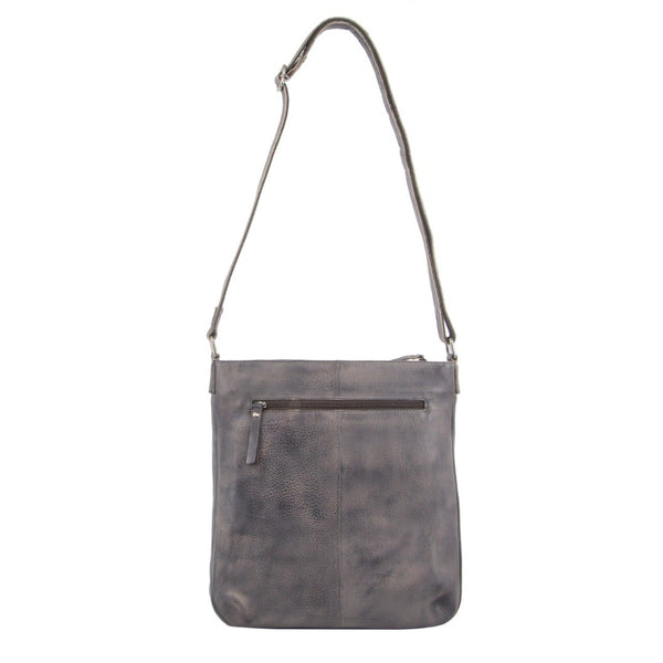 Milleni Womens Italian Nappa Leather Crossbody Travel Bag Slate Grey