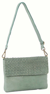 Pierre Cardin Womens Woven Leather Flap Crossbody Clutch Bag Handbag Mint