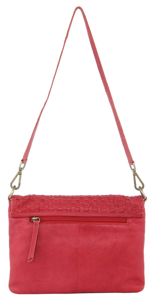 Pierre Cardin Womens Woven Leather Flap Crossbody Clutch Bag Handbag Red