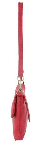 Pierre Cardin Womens Woven Leather Flap Crossbody Clutch Bag Handbag Red