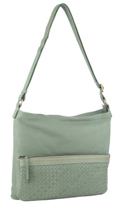 Pierre Cardin Woven Leather Womens Crossbody Shoulder Bag Handbag Mint