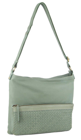 Pierre Cardin Woven Leather Womens Crossbody Shoulder Bag Handbag Mint