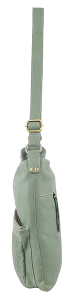 Pierre Cardin Woven Leather Womens Crossbody Shoulder Bag Handbag Mint