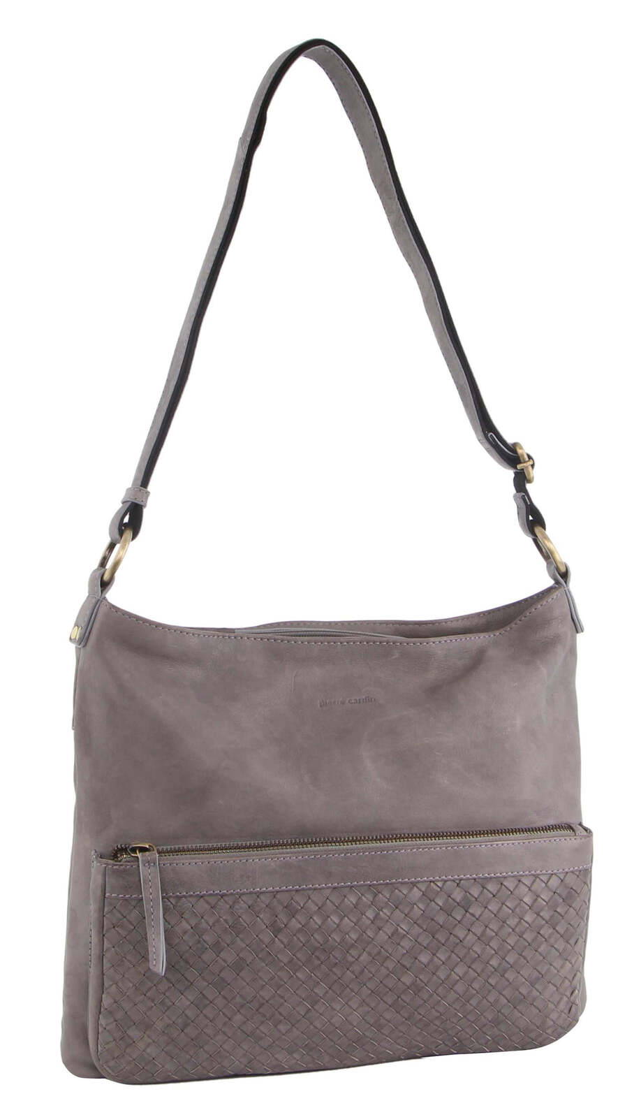 Pierre Cardin Woven Leather Womens Crossbody Shoulder Bag Handbag Grey