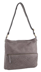 Pierre Cardin Woven Leather Womens Crossbody Shoulder Bag Handbag Grey
