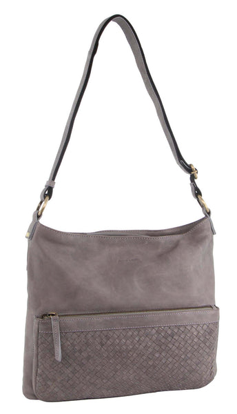 Pierre Cardin Woven Leather Womens Crossbody Shoulder Bag Handbag Grey
