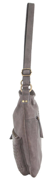 Pierre Cardin Woven Leather Womens Crossbody Shoulder Bag Handbag Grey
