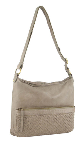 Pierre Cardin Woven Leather Womens Crossbody Shoulder Bag Handbag Taupe