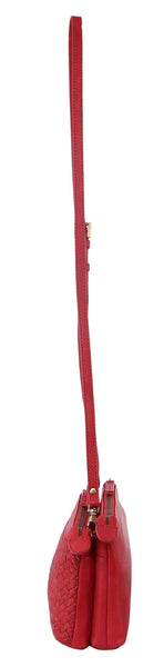 Pierre Cardin Woven Leather Womens Crossbody Shoulder Clutch Bag Red