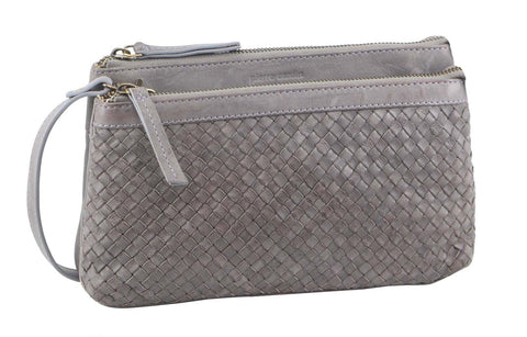 Pierre Cardin Woven Leather Womens Crossbody Shoulder Clutch Bag Sky Blue