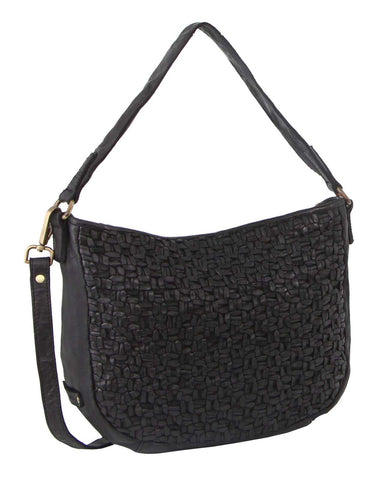 Pierre Cardin Woven Leather Ladies Crossbody Should Bag Handbag Black