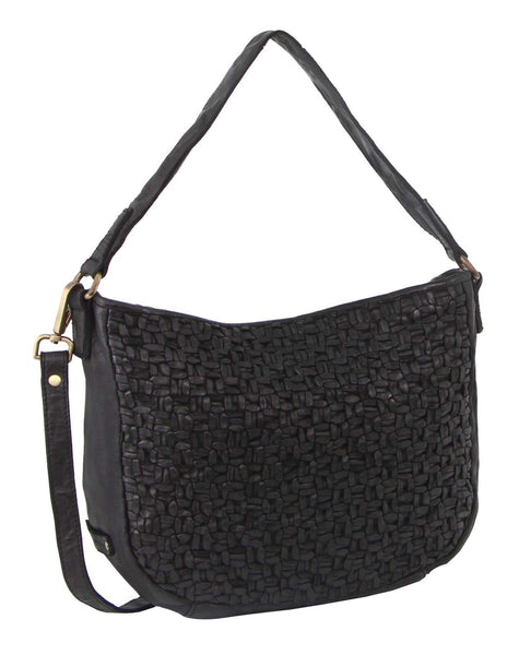 Pierre Cardin Woven Leather Ladies Crossbody Should Bag Handbag Black
