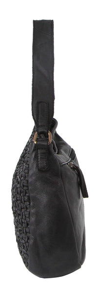 Pierre Cardin Woven Leather Ladies Crossbody Should Bag Handbag Black