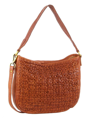 Pierre Cardin Woven Leather Ladies Crossbody Should Bag Handbag Cognac