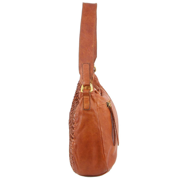 Pierre Cardin Woven Leather Ladies Crossbody Should Bag Handbag Cognac