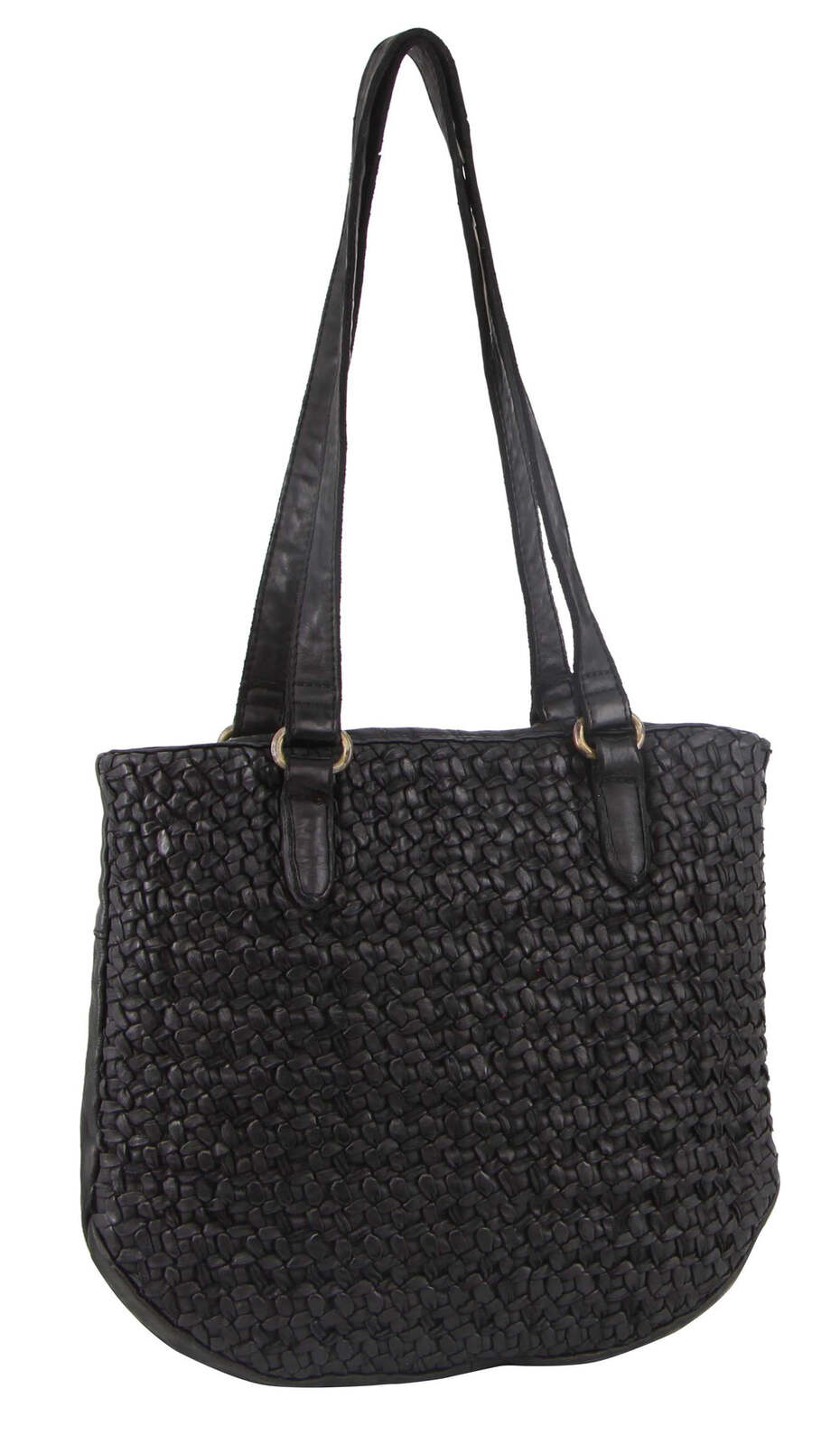Pierre Cardin Womens Woven Leather Shoulder Bag Handbag Black
