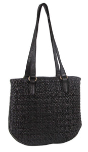Pierre Cardin Womens Woven Leather Shoulder Bag Handbag Black