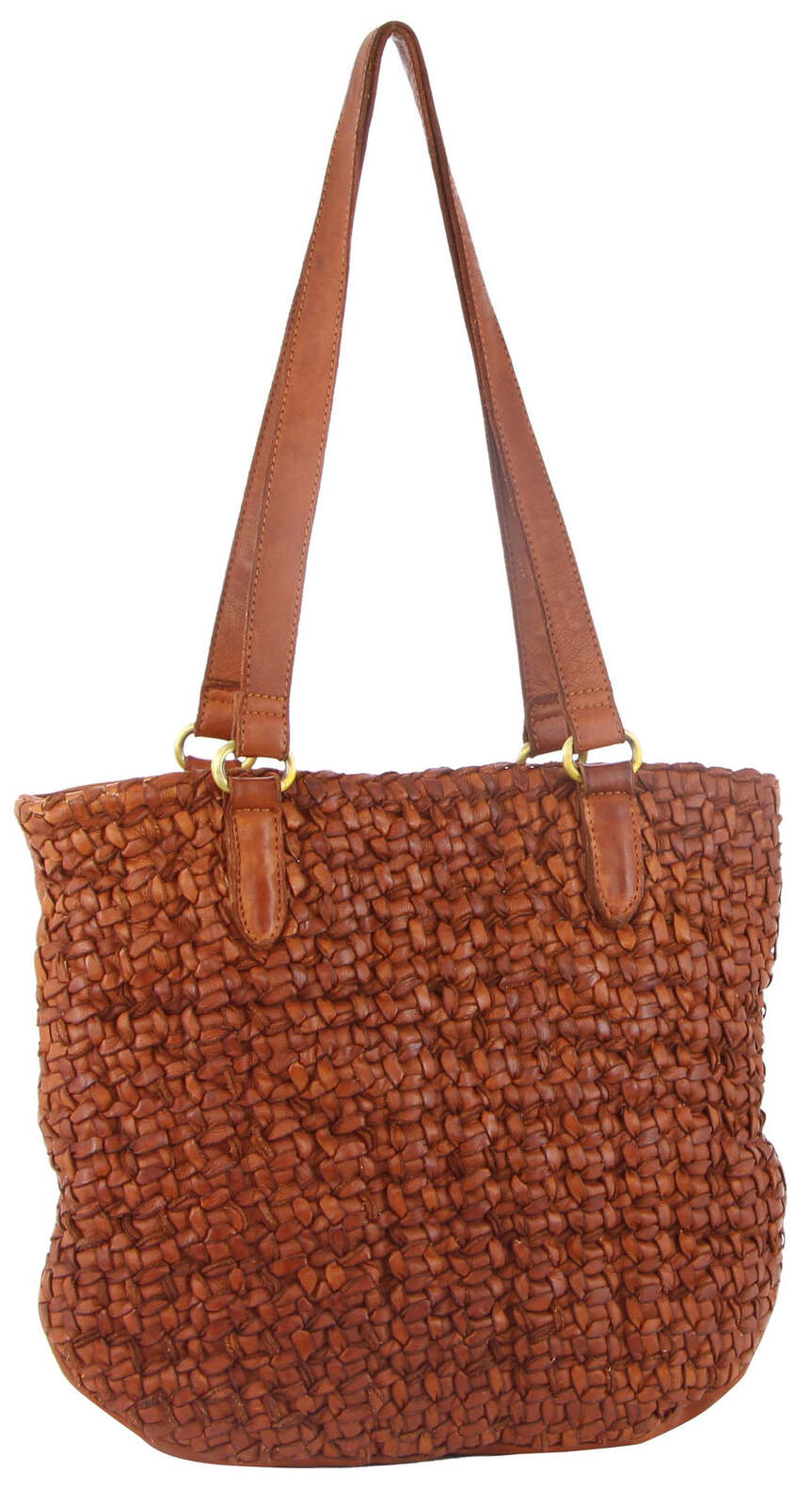 Pierre Cardin Womens Woven Leather Shoulder Bag Handbag Cognac