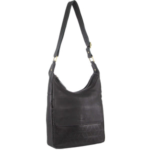 Pierre Cardin Womens Leather Perforated Multi Zip Crossbody Bag Handbag Black
