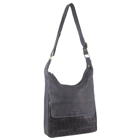 Pierre Cardin Womens Leather Perforated Multi Zip Crossbody Bag Handbag Teal