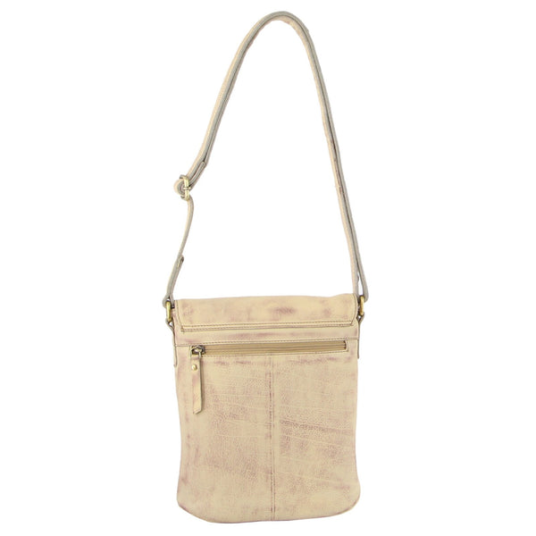 Pierre Cardin Womens Leather Perforated Crossbody Bag Flap Closure Latte
