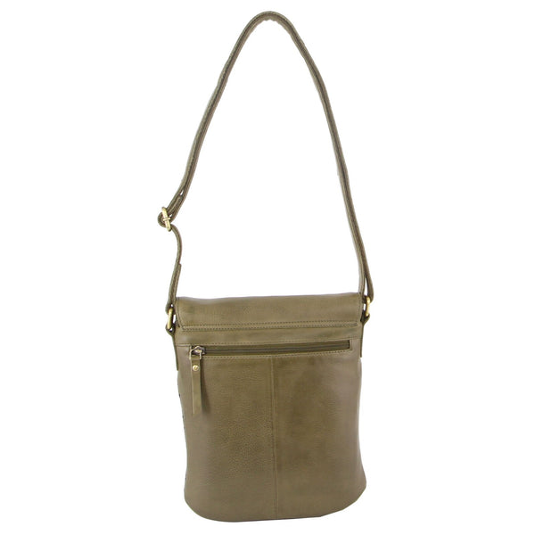Pierre Cardin Womens Leather Perforated Crossbody Bag Flap Closure Olive