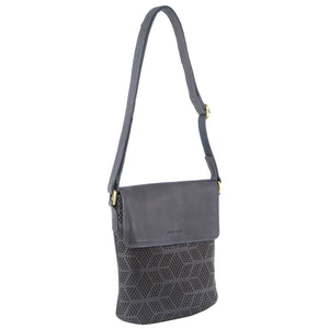 Pierre Cardin Womens Leather Perforated Crossbody Bag Flap Closure Teal