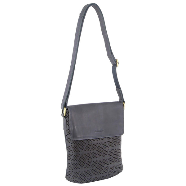 Pierre Cardin Womens Leather Perforated Crossbody Bag Flap Closure Teal