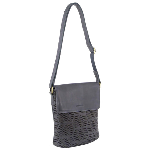 Pierre Cardin Womens Leather Perforated Crossbody Bag Flap Closure Teal