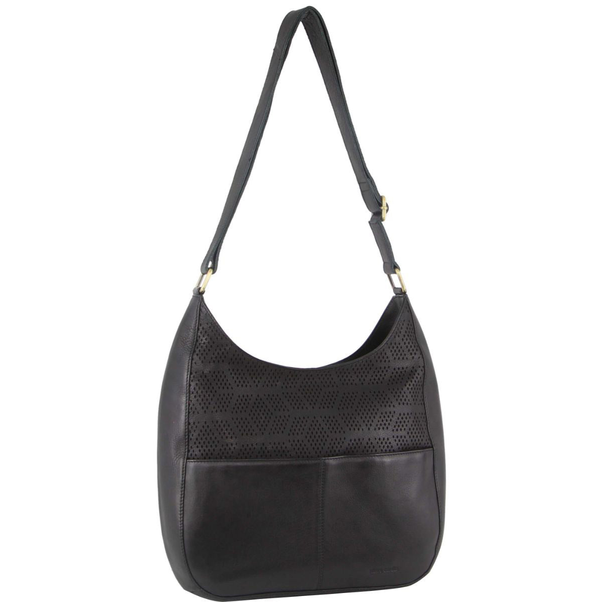 Pierre Cardin Womens Leather Perforated Crossbody Shoulder Bag Black