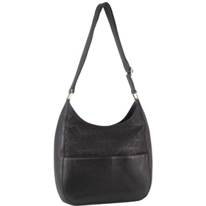 Pierre Cardin Womens Leather Perforated Crossbody Shoulder Bag Black