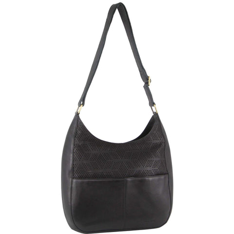 Pierre Cardin Womens Leather Perforated Crossbody Shoulder Bag Black