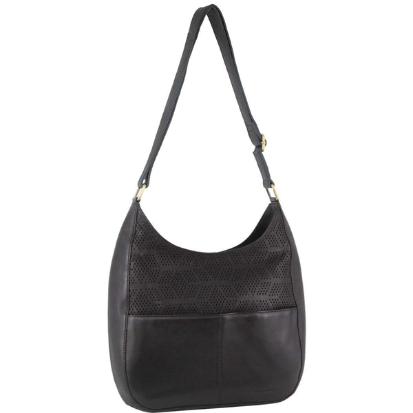 Pierre Cardin Womens Leather Perforated Crossbody Shoulder Bag Black