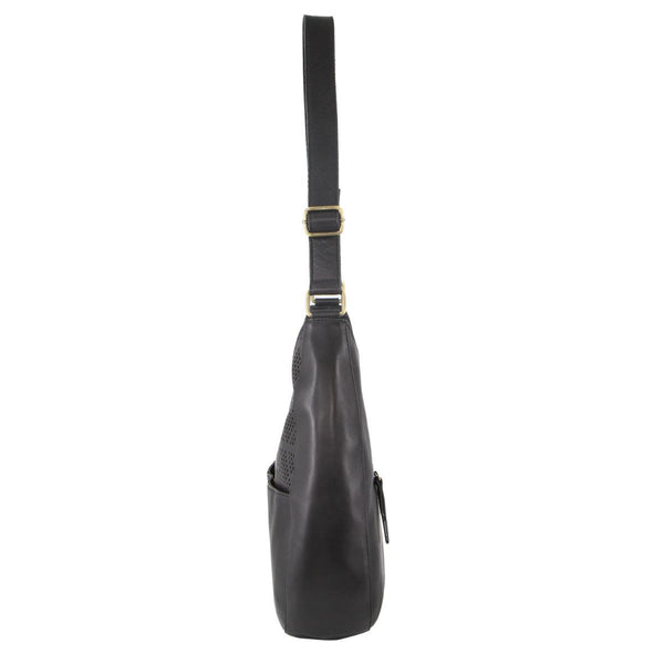 Pierre Cardin Womens Leather Perforated Crossbody Shoulder Bag Black