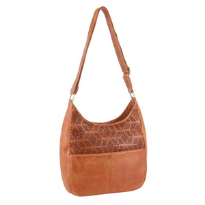 Pierre Cardin Womens Leather Perforated Crossbody Shoulder Bag Cognac