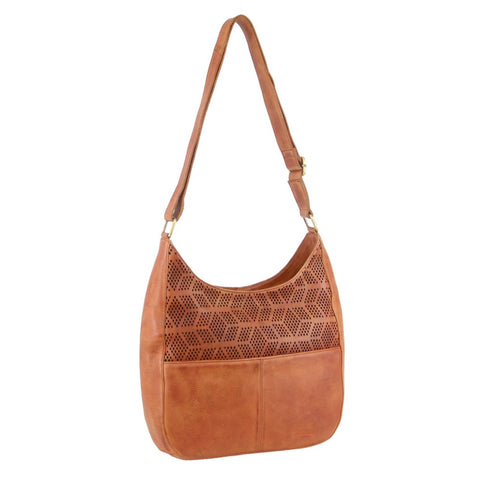Pierre Cardin Womens Leather Perforated Crossbody Shoulder Bag Cognac