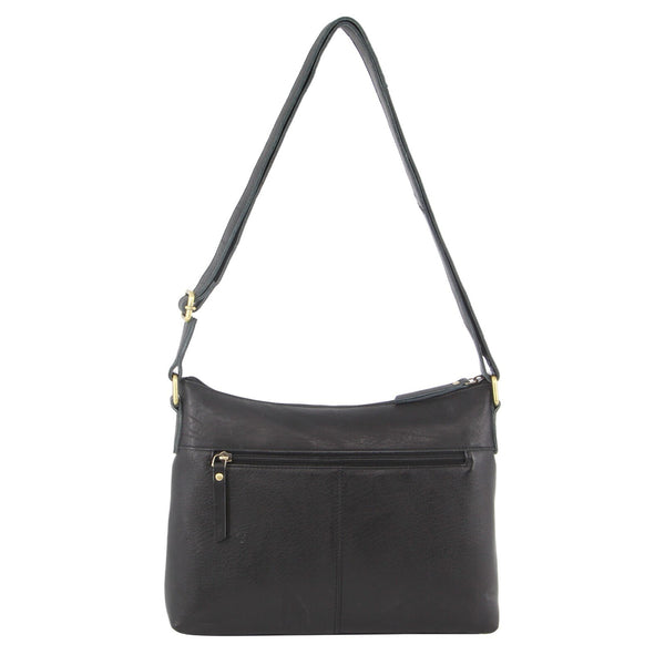 Pierre Cardin Womens Leather Perforated Rivets Crossbody Bag Handbag Black