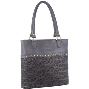 Pierre Cardin Womens Leather Perforated Shoulder Bag Handbag Studs Teal