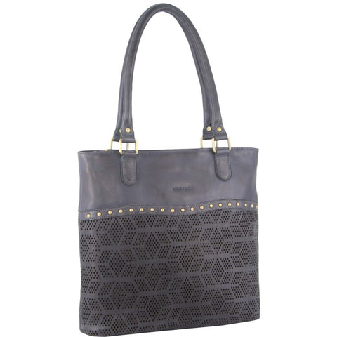 Pierre Cardin Womens Leather Perforated Shoulder Bag Handbag Studs Teal