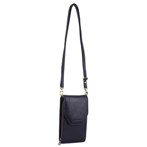 Pierre Cardin Ladies Leather Phone Crossbody Bag Handbag Travel RFID Indigo