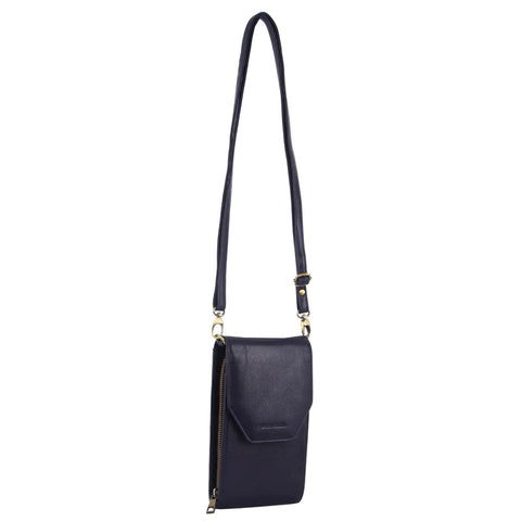 Pierre Cardin Ladies Leather Phone Crossbody Bag Handbag Travel RFID Indigo