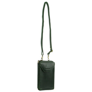 Pierre Cardin Ladies Leather Phone Crossbody Bag Handbag Travel RFID Emerald