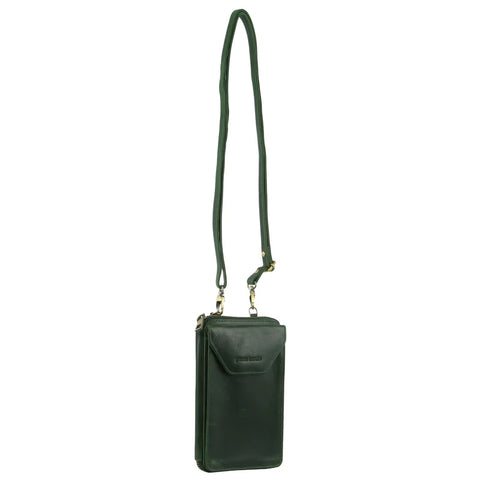 Pierre Cardin Ladies Leather Phone Crossbody Bag Handbag Travel RFID Emerald