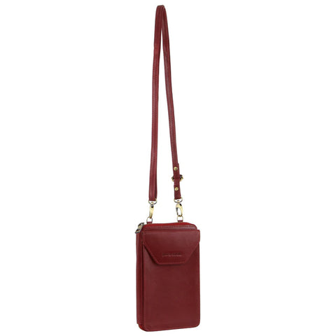Pierre Cardin Ladies Leather Phone Crossbody Bag Handbag Travel RFID Red